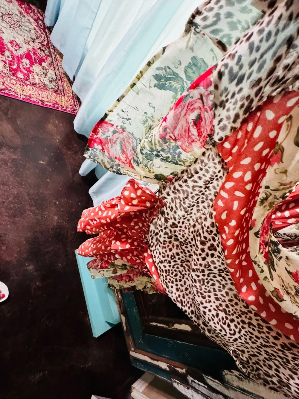 Umgee Mixed Floral and Leopard Open Front Kimono in Cream and Rust and sage